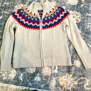 Chaps fair isle, zipper cardigan, size large